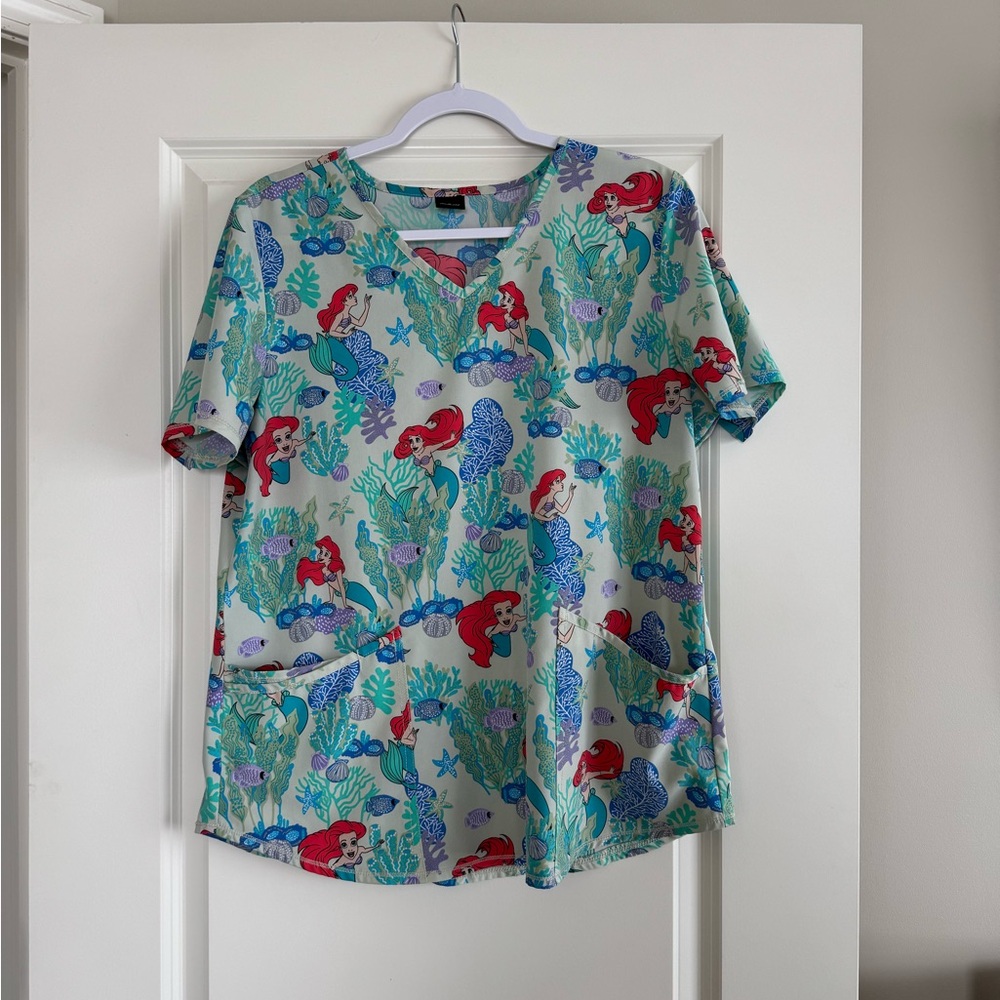 Disney Little Mermaid Print Women's Scrub Top